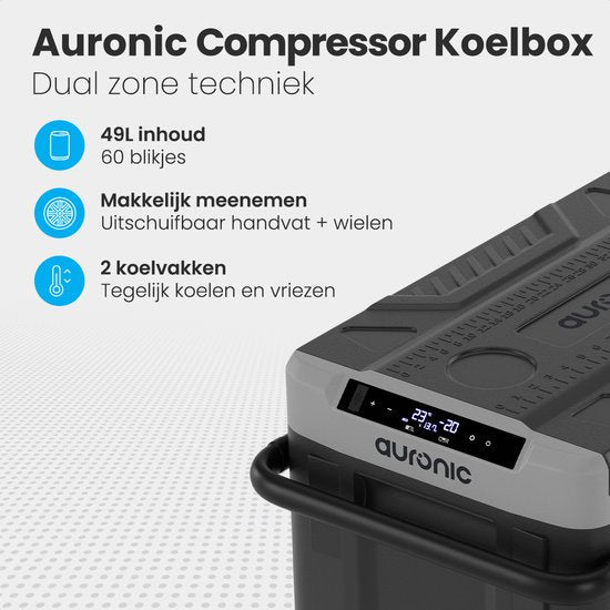 Auronic Kompressor Kühlbox Elektrisch 12V und 230 Volt - Auto - Gefrieren und Kühlen - Kühlbox - 49L - Kühlbox - Grau Auto & Fahrrad