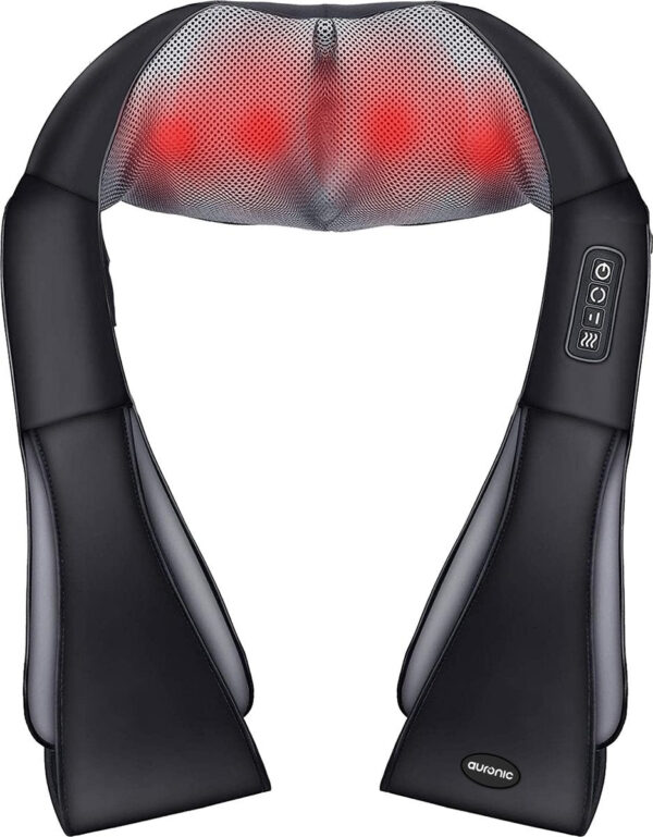 Auronic - Shiatsu-Massage-Kissen - Elektrisches Nackenmassagegerät - Infrarot - Kabellos - Schwarz Geschenke
