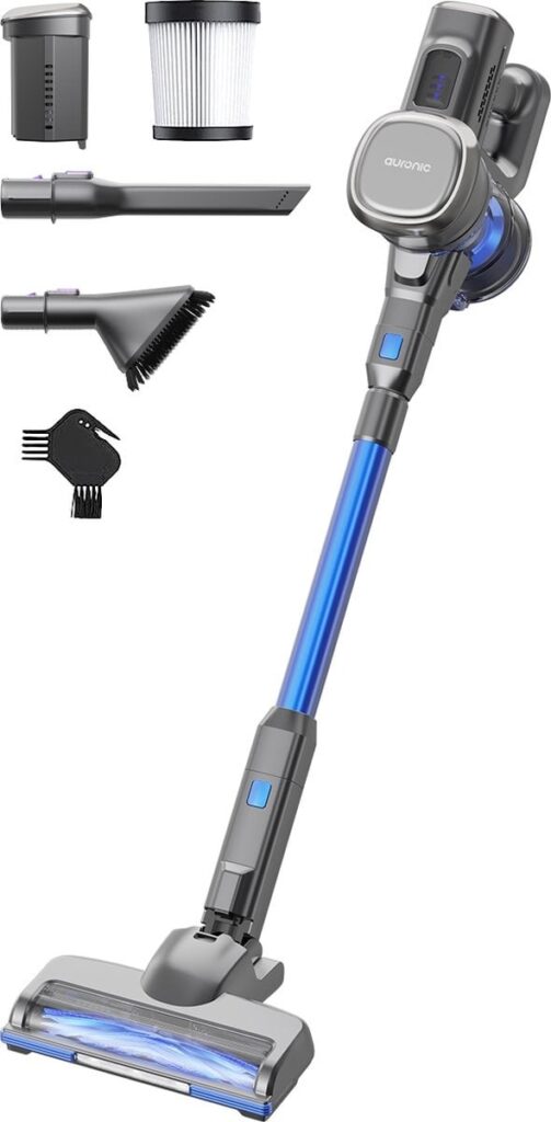 Auronic Stick Staubsauger - Kabellos - Beutellos - Akkubetrieben - Freistehend - 220 W - Grau/Blau Wohnen & Kochen