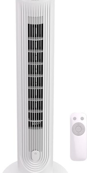 Auronic Tower Fan - Bodenventilator - Luftkühler - Standventilator - 105 CM - 5 Geschwindigkeiten - Mit Fernbedienung - Leiser Ventilator - Ventilator - 45 dB - Weiß Wohnen & Kochen