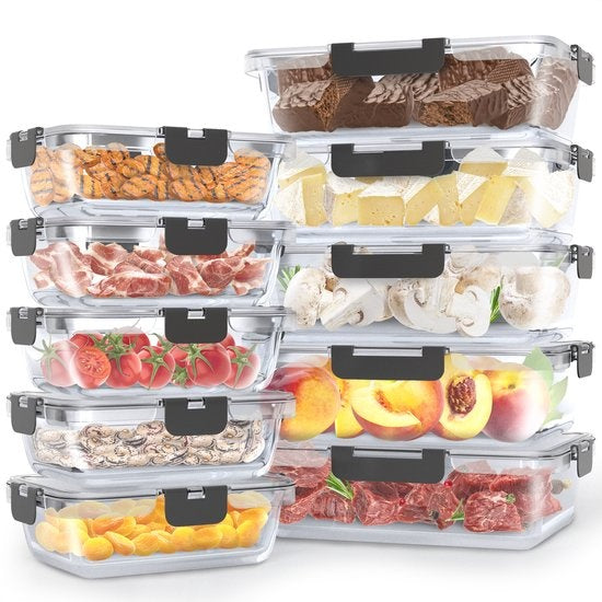 Avalo Food Storage Trays Glas - Meal Prep Trays - Freezer Trays - Mit Deckel - 10 Stück 1060ml / 370ml Wohnen & Kochen