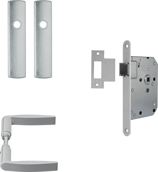 AXA Innentürbeschlagset (Curve click) Aluminium poliert: Drücker () auf Schild und Schloss mit weißer Stulpe Haus & Garten