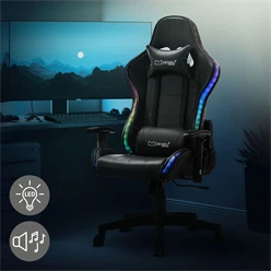 B-Ware Gamingstuhl mit RGB Beleuchtung & Bluetoothboxen Schwarz aus Kunstleder ML-Design 2045