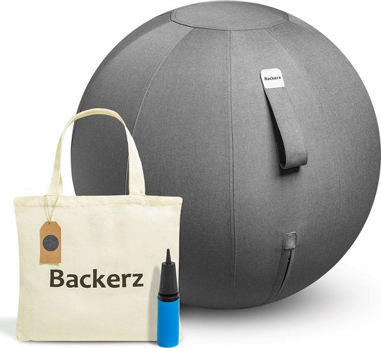 Backerz® - Sitzball Büro und Zuhause 65 CM - Luxus-Yoga-Ball - Sitzball mit Hülse - Ergonomischer Bürostuhl-Ball - Leinen Dunkelgrau Hobby & Sport