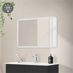 Badezimmer LED-Spiegel eckig mit Touchschalter 90x60 cm Weiß aus Glas ML-Design 595