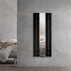 Badheizkörper Einlagig inkl. Spiegel 1200x450 mm Schwarz matt mit Mittelanschluss LuxeBath 586