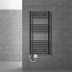 Elektrischer Badheizkörper mit Heizstab 1200W 600x1200 mm Anthrazit gerade mit Seitenanschluss & Thermostat Touchbedienung LuxeBath 586