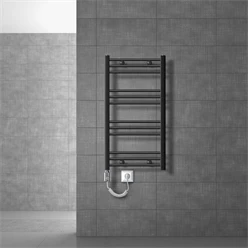 Elektrischer Badheizkörper mit Heizstab 300W 500x800 mm Anthrazit gebogen mit Seitenanschluss LuxeBath 586