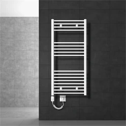 Elektrischer Badheizkörper mit Heizstab 1200W 600x1200 mm Weiß gebogen mit Seitenanschluss LuxeBath 586