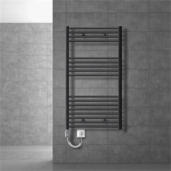 Elektrischer Badheizkörper mit Heizstab 1200W 750x1200 mm Anthrazit gerade mit Seitenanschluss LuxeBath 586