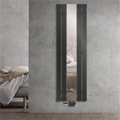 Badheizkörper Mittelanschluss mit Spiegel 450x1600 mm Anthrazit inkl. Universale Anschlussgarnitur mit Thermostat LuxeBath 586