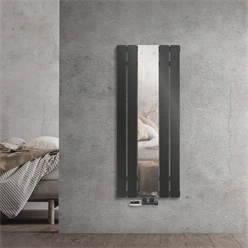 Badheizkörper Mittelanschluss mit Spiegel 450x1200 mm Anthrazit inkl. Wandanschlussgarnitur mit Thermostat LuxeBath 586