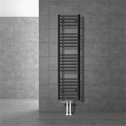 Badheizkörper Mittelanschluss 300x1400 mm Anthrazit gerade mit Boden Anschlussgarnitur LuxeBath 586
