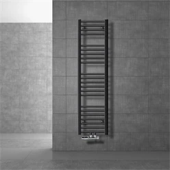 Badheizkörper Mittelanschluss 300x1400 mm Anthrazit gerade mit Wand Anschlussgarnitur LuxeBath 586