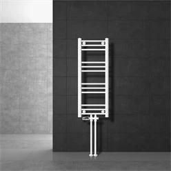 Badheizkörper Mittelanschluss 300x800 mm Weiß gerade mit Boden Anschlussgarnitur LuxeBath 586