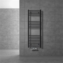 Badheizkörper Mittelanschluss 400x1200 mm Anthrazit gerade mit Wand Anschlussgarnitur LuxeBath 586