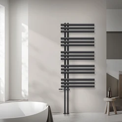 Badheizkörper Mittelanschluss 600x1200 mm Anthrazit mit Boden Anschlussgarnitur LuxeBath 586