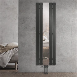 Badheizkörper Mittelanschluss mit Spiegel 450x1600 mm Anthrazit inkl. Bodenanschlussgarnitur mit Thermostat LuxeBath 586