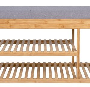 Bank - Arch Double Shelf - Bambus - Stoff grau Wohnen & Kochen
