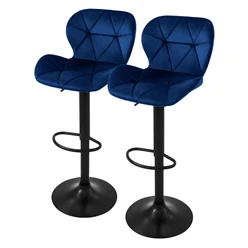 Barhocker 2er Set Blau Samtbezug mit Rückenlehne und Fußstütze höhenverstellbar 59-79cm ML-Design 1463