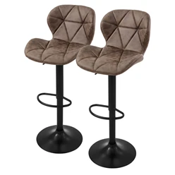 Barhocker 2er Set Braun Kunstlederbezug mit Rückenlehne und Fußstütze höhenverstellbar 59-79cm ML-Design 1463