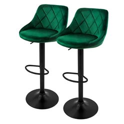 Barhocker 2er Set Grün Samtbezug mit Rückenlehne und Fußstütze höhenverstellbar 62-82cm ML-Design 1463