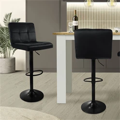 Barhocker 2er Set Schwarz Samtbezug mit Rückenlehne und Fußstütze höhenverstellbar 63-83cm ML-Design 1463