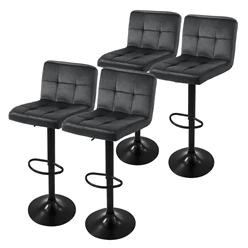 Barhocker 4er Set Grau Samtbezug mit Rückenlehne und Fußstütze höhenverstellbar 63-83cm ML-Design 1463
