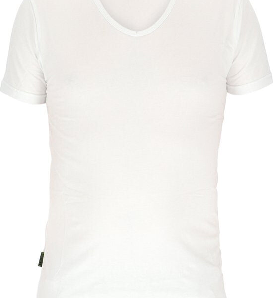 Basset Damen/Herren Bambus-T-Shirt V-Ausschnitt Weiß Kleidung