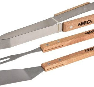 BBQ/Grillwerkzeug-Set 3-teilig mit Holzgriffen - Zange - Gabel - Spatel Haus & Garten