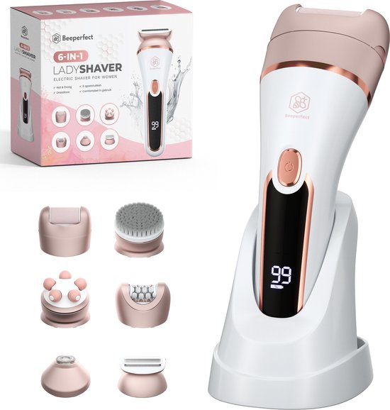 Beeperfect® - 6 in 1 Ladyshaver - zum epilieren/ rasieren/ trimmen - Wiederaufladbar - Wasserdicht - Weiß/Rosa Schön & Gesund