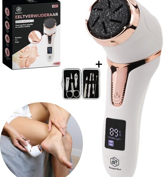 Beeperfect® Elektrischer Hornhautentferner mit Vakuumsystem - Fußfeile - Hornhautfeile - IPX7 Wasserdicht - Inklusive 6 Hornhautscheiben - Kostenloses Pediküreset Schön & Gesund
