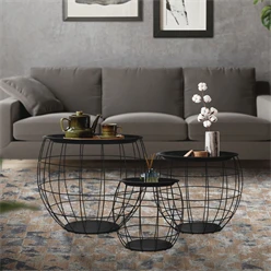 Beistelltisch 3er Set Schwarz aus Metall ML-Design 1549