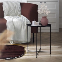 Beistelltisch rund Ø 43x52 cm Schwarz aus Metall mit Tablett ML-Design 1549