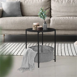 Beistelltisch rund Ø 46x51 cm Anthrazit aus Metall inkl. Tablett und Stoffkorb ML-Design 1549