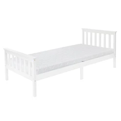 Bettgestell Einzelbett 90x200cm aus Kiefernholz in Weiß Lattenrost & Matratze H-16cm ML-Design 505764