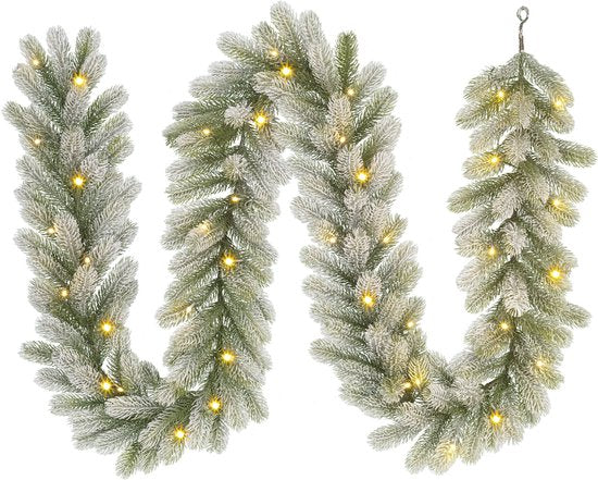 Black Box Trees Nigata Girlande mit warmweißen LED-Lichtern - L270 cm - Grün gefrostet Weihnachten