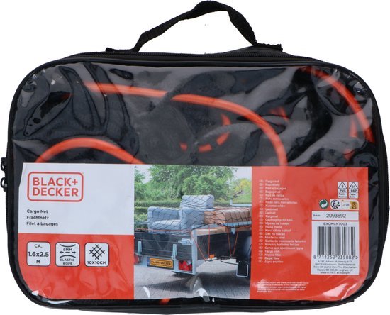 BLACK+DECKER Anhängernetz - 2 x 3 M - dehnbares Elastik - in Aufbewahrungstasche - Schwarz Auto & Fahrrad