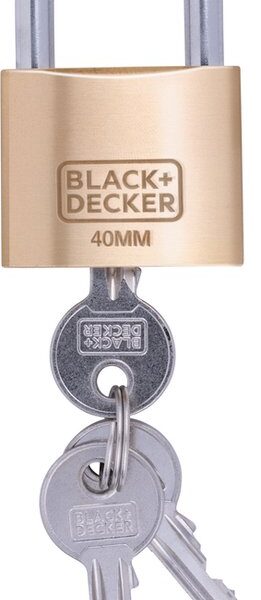 BLACK+DECKER Vorhängeschloss mit Schlüssel - 40mm - Inkl. 3 Schlüssel - Massivmessingschloss Hobby & Sport
