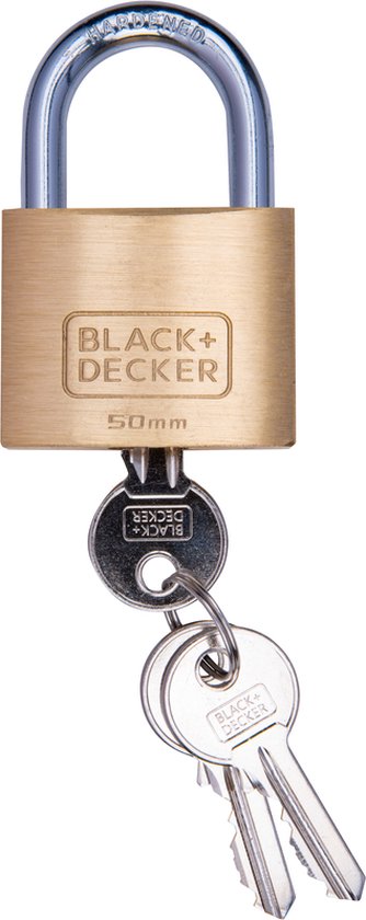 BLACK+DECKER Vorhängeschloss mit Schlüssel - 60mm - Inkl. 3 Schlüssel - Massivmessingschloss Haus & Garten