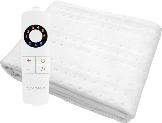 Bloomfold Electric Blanket - 150 x 80 cm - Maschinenwaschbar - 1 Person - 6 Stufen - Mit Timer - Wärmedecke - Weiß/Polyster Wohnen & Kochen