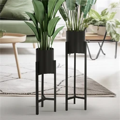 Blumenständer 2er Set mit herausnehmbarem Blumentop rund Schwarz aus Metall ML-Design 721