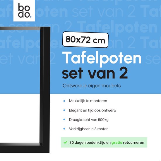 Bodo® - Stahlzargentisch - Tischbeine - 2er-Set - U-Bein 80x72 cm - Mattschwarz Wohnen & Kochen