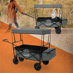 Bollerwagen faltbar mit Dach und Tasche Grau belastbar bis 80 kg HAUKI 6379