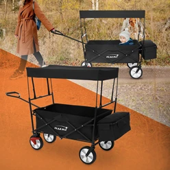Bollerwagen faltbar mit Dach und Tasche Schwarz belastbar bis 80 kg Hauki 6379