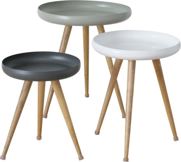 Boltze Masdour Beistelltisch 3er-Set | Ø39-53 cm | H47-60 cm | Schwarz - Weiß - Grau Wohnen & Kochen