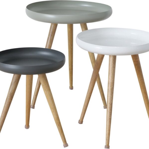 Boltze Masdour Beistelltisch 3er-Set | Ø39-53 cm | H47-60 cm | Schwarz - Weiß - Grau Wohnen & Kochen