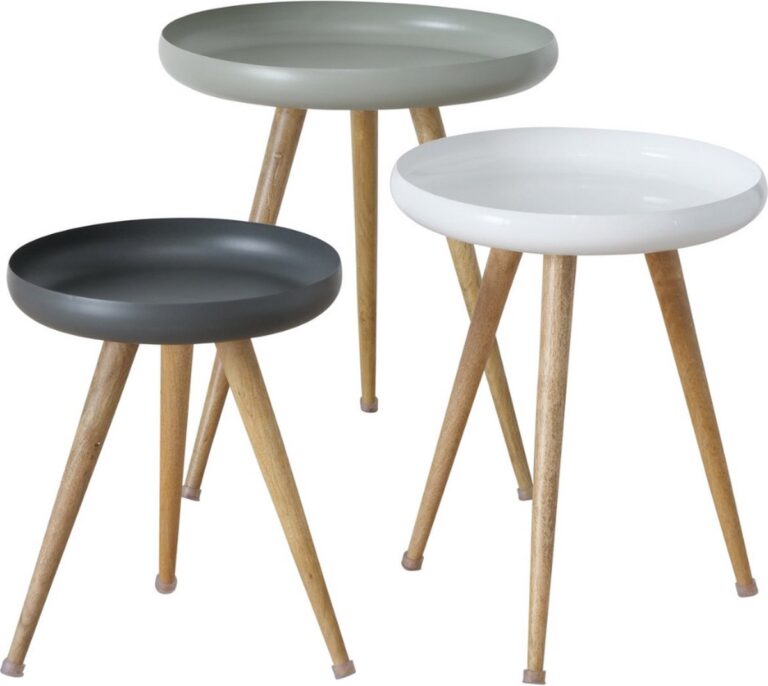 Boltze Masdour Beistelltisch 3er-Set | Ø39-53 cm | H47-60 cm | Schwarz - Weiß - Grau Wohnen & Kochen