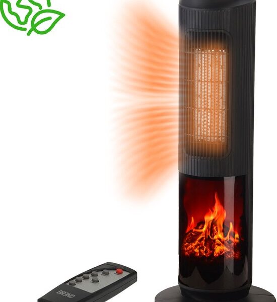 BREND BR-2222 Elektroherd mit Umluftheizung und Thermostat 18-45 °C - Keramischer Heizlüfter - Heizung mit Schwenkfunktion - Timer - Schwarz Wohnen & Kochen
