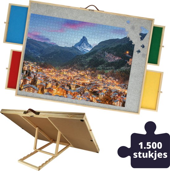 BREND BR-2224 Verstellbares Puzzlebrett mit 4 Schubladen für 1500 Teile - Puzzlebrett mit transparentem Deckel - Puzzletisch mit Filz und Aufbewahrungssystem Hobby & Sport